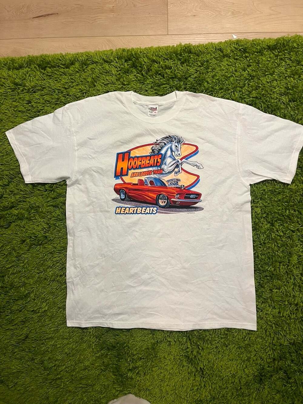 Vintage 90s Anvil Hoofbeats Are Louder Than Heartbeats Ford Mustang Hot Rod T-Sh